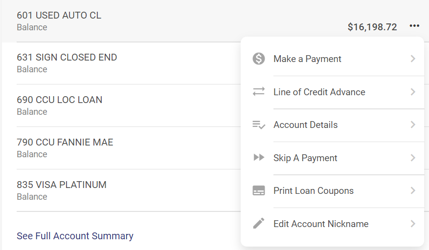 Screenshot of Online Banking via Desktop